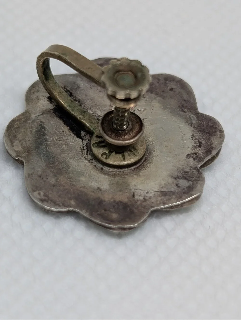 Vintage Alpaca Taxco Iridescent Abalone Sterling Silver Flower Clip-On Earrings
